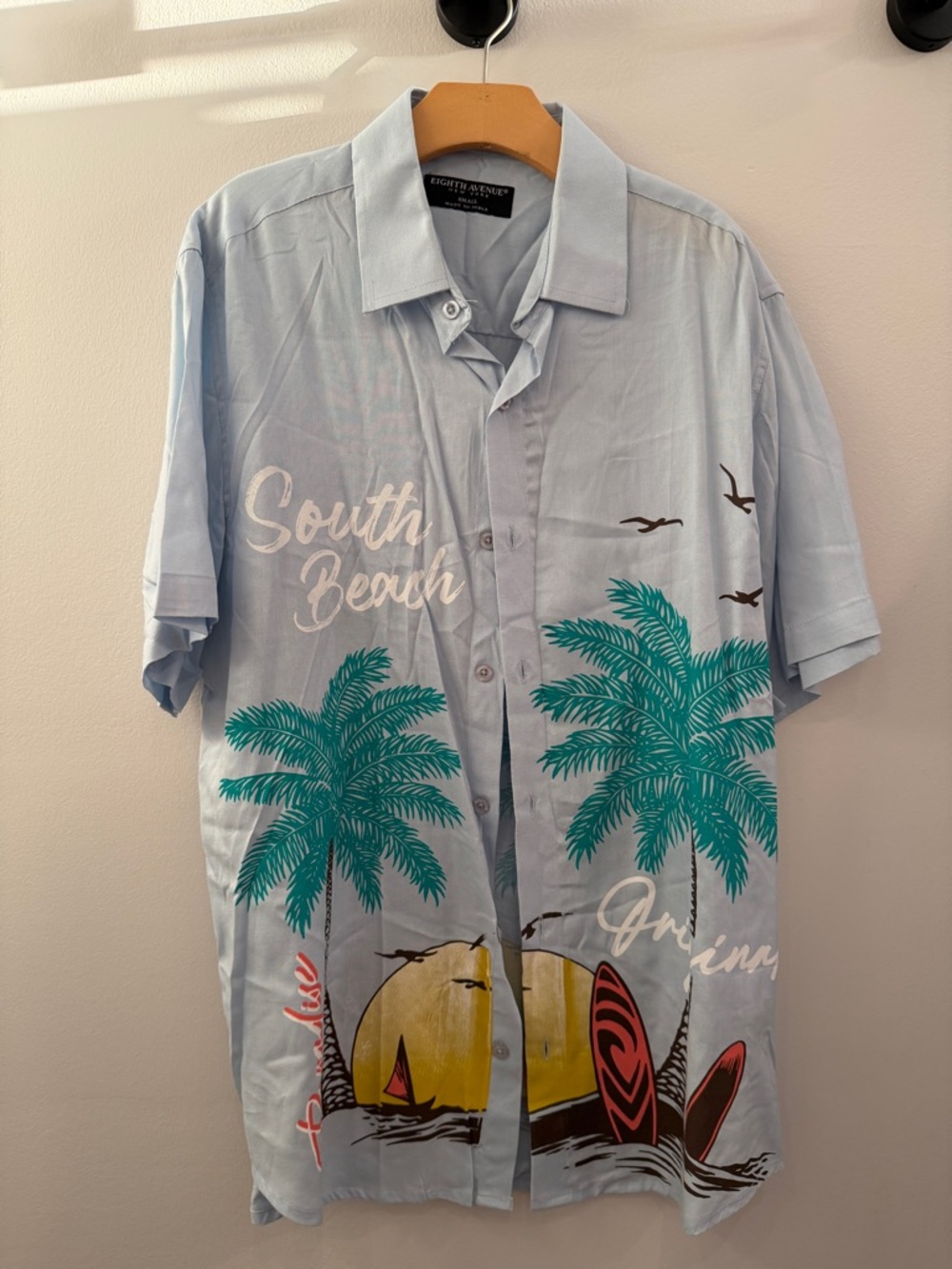 South Beach Light Blue Palm Print Button-Down Shirt